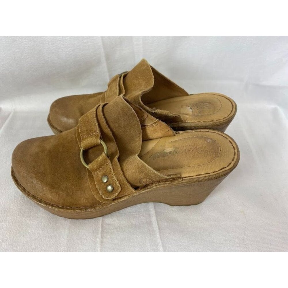Born‎ Nola Distressed Suede Clogs Mule Wedge Heel Brown Women's 7 - Picture 2 of 5